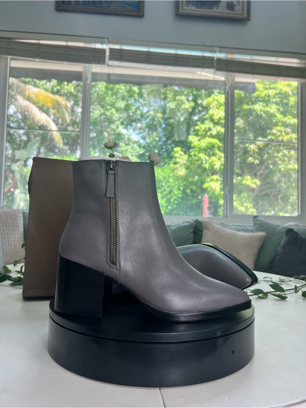 Paolo Gray Leather Ankle Boot with Block Heel